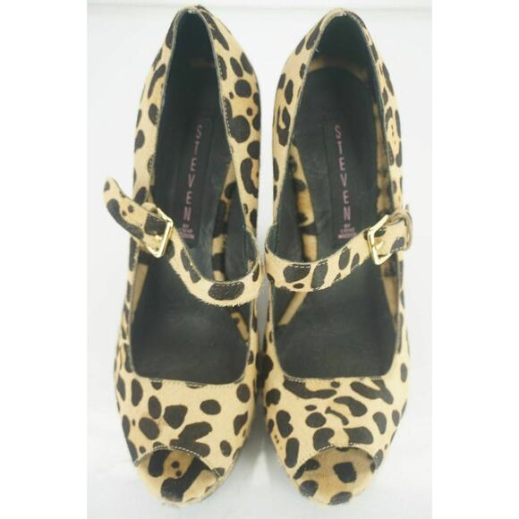 Steve Madden Leopard Hair Knockout Mary Jane Pump Size 8 New Wedge Open Toe$200 - Picture 10 of 11